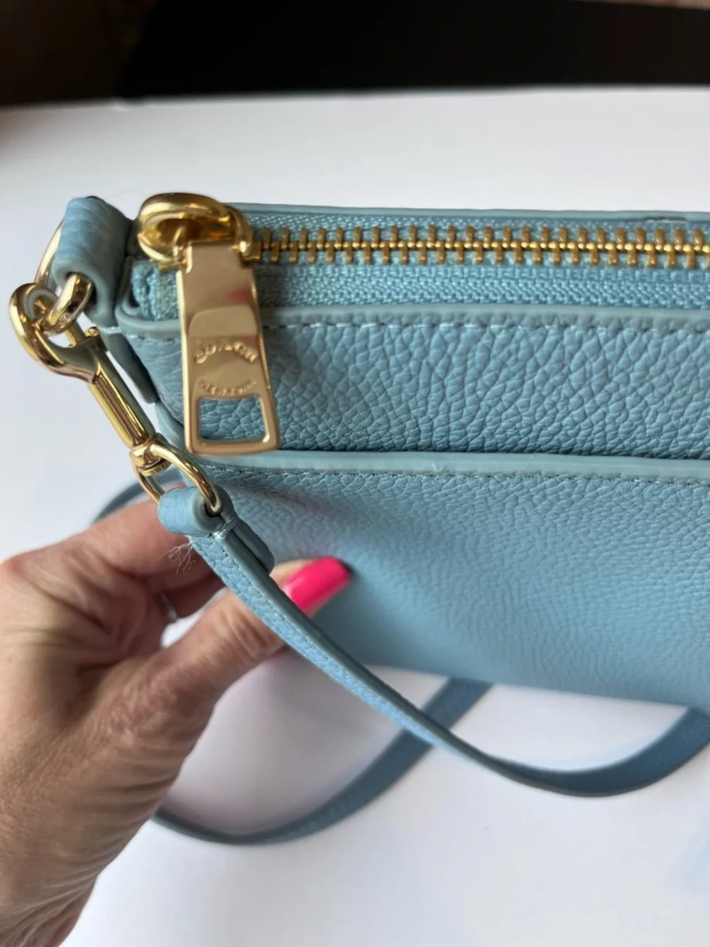 Coach Pebble Polly Blue Leather Crossbody Bag